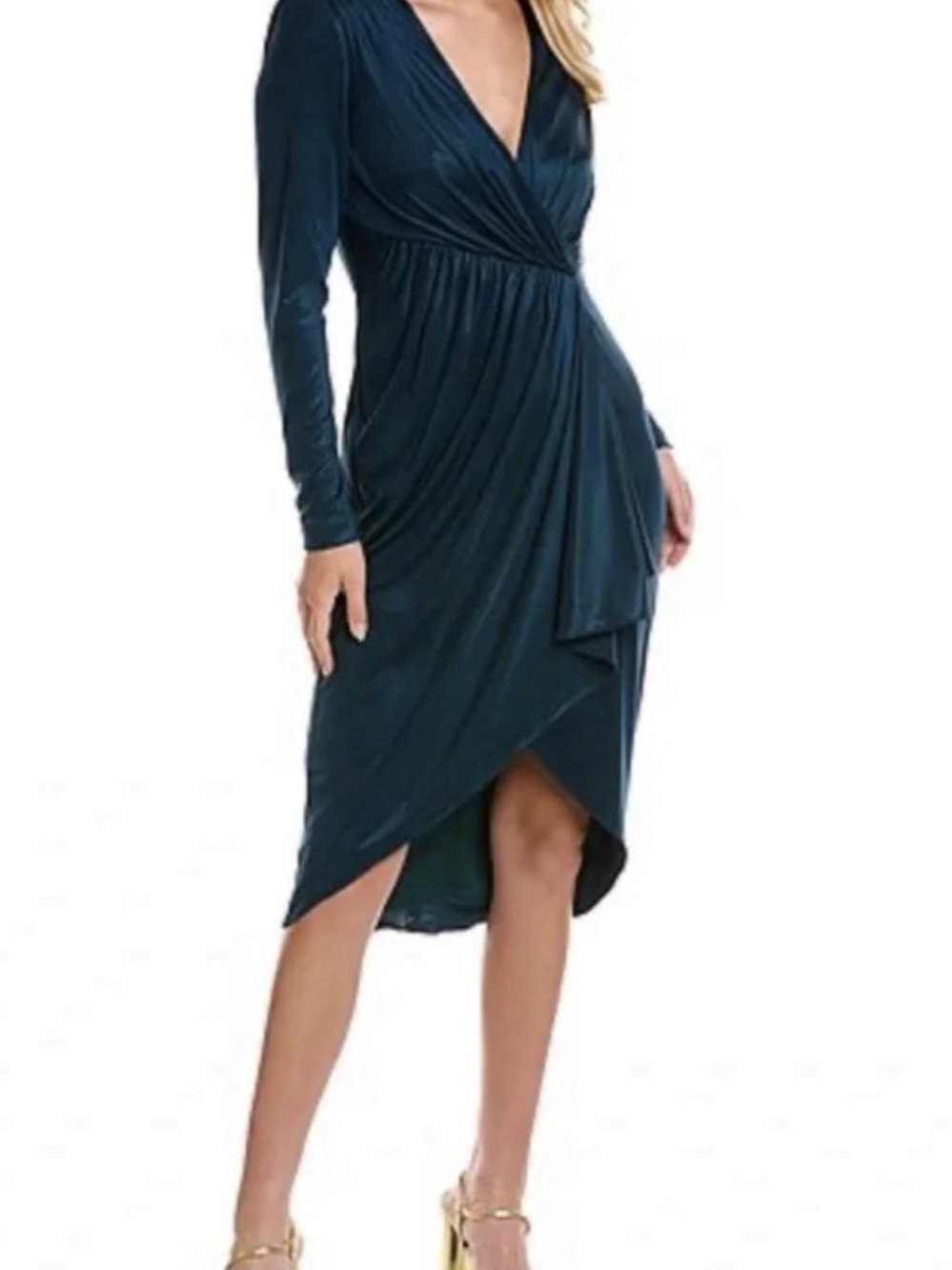 Badgley Mischka Long Sleeve Wrap Midi Dress in Teal